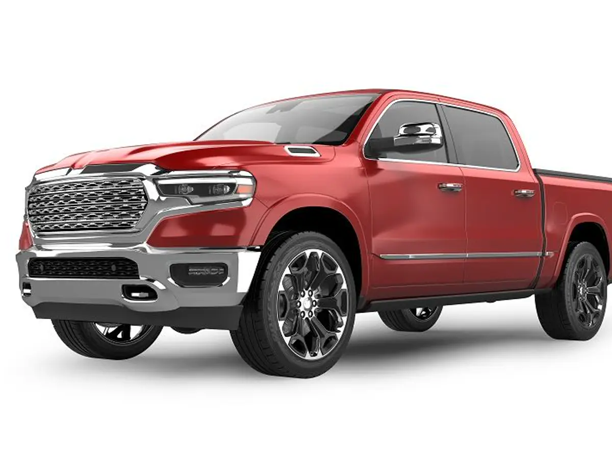 Red full-size pickup truck on a plain white background